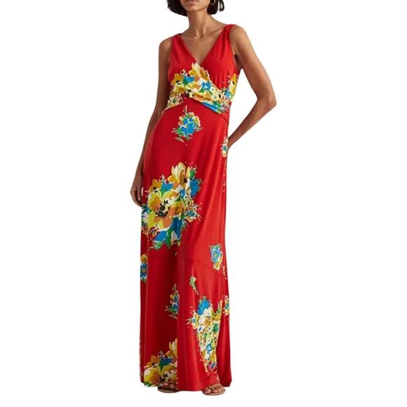 Ralph Lauren Dresses & Skirts - Ralph Lauren Black Label Georgette Maxi Dress Size 14 Red Floral Sleeveless